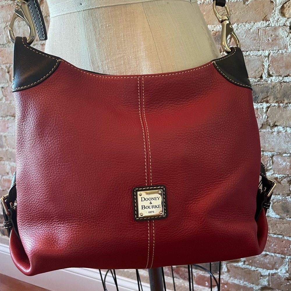 Dooney & Burke Red Leather Medium Crossbody Bag w/ Topstitching